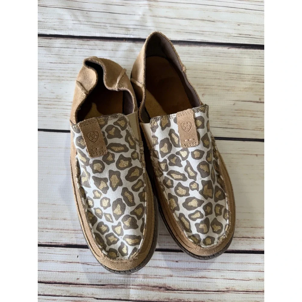 Ariat Cruiser Womens‎ 6 Tan Suede Leopard Print Slip On Loafers Shoes 10027357